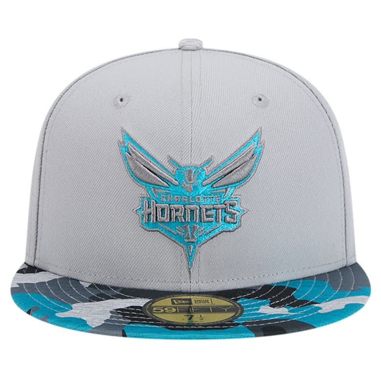 Shop New Era Gray Charlotte Hornets Active Color Camo Visor 59fifty Fitted Hat