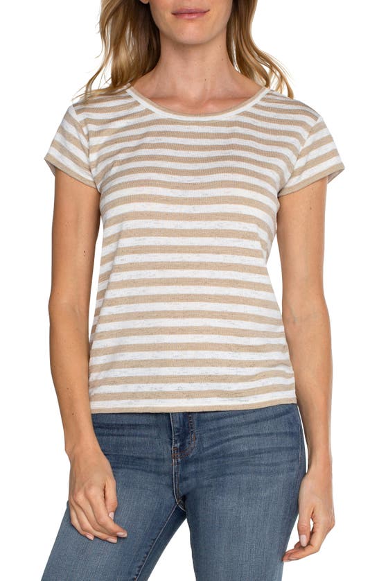 Liverpool Los Angeles Stripe Cinch Back Knit Top In Cream With Tan Stripes