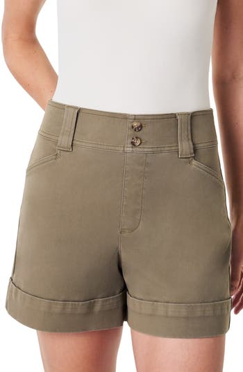 Spanx Stretch Twill Shorts In Olive In Tuscan Olive
