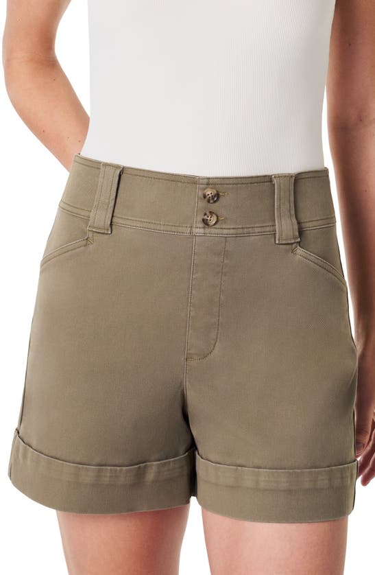 Shop Spanx Stretch Twill Shorts In Tuscan Olive