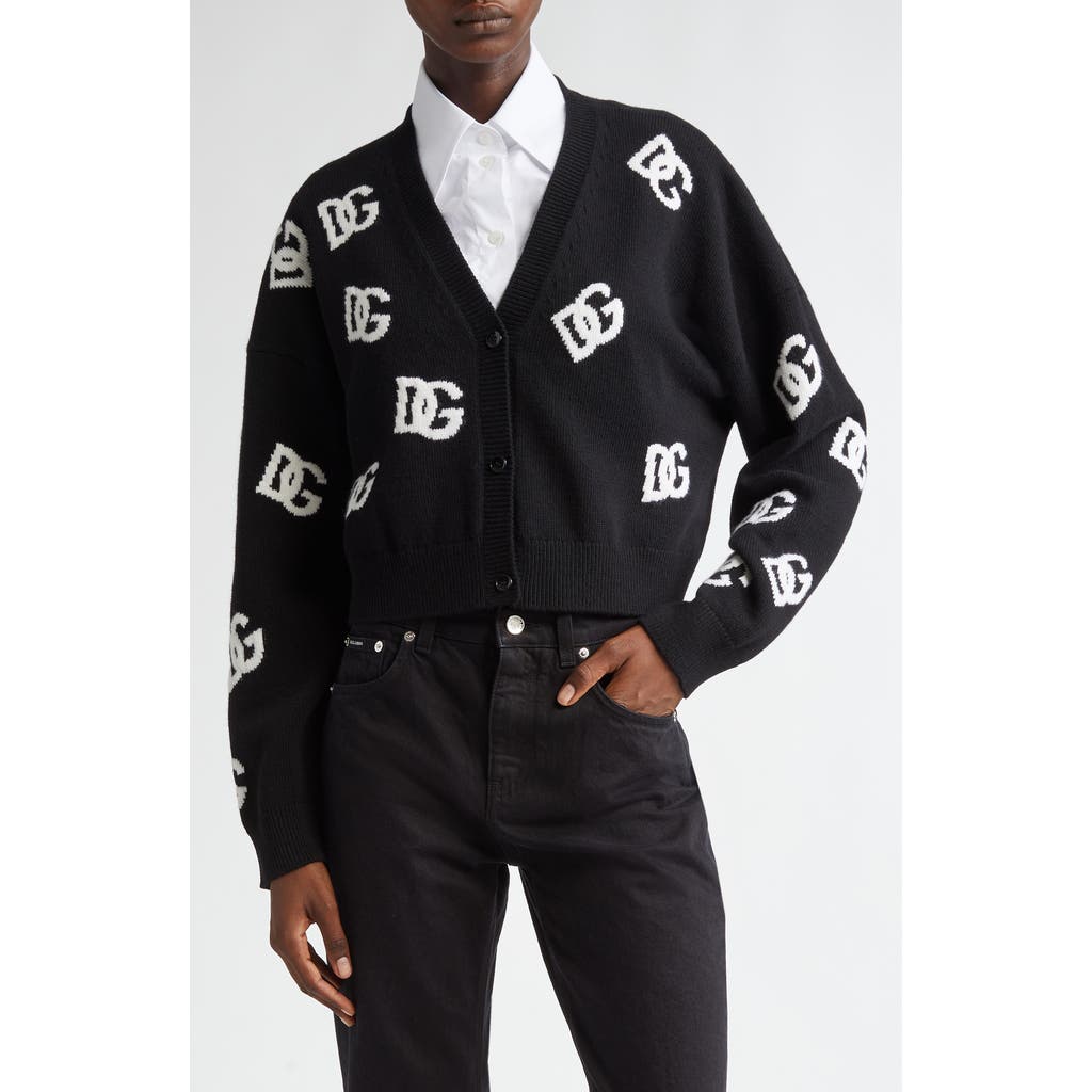 Dolce & Gabbana Logo Embroidered Cardigan In N0004 Nero/bianco