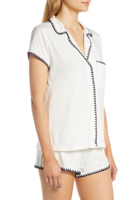 Shop Eberjey Whipstitch Jersey Short Pajamas In Ivory/navy