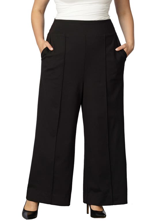 Kiyonna High Waist Wide Leg Ponte Pants In Black Noir