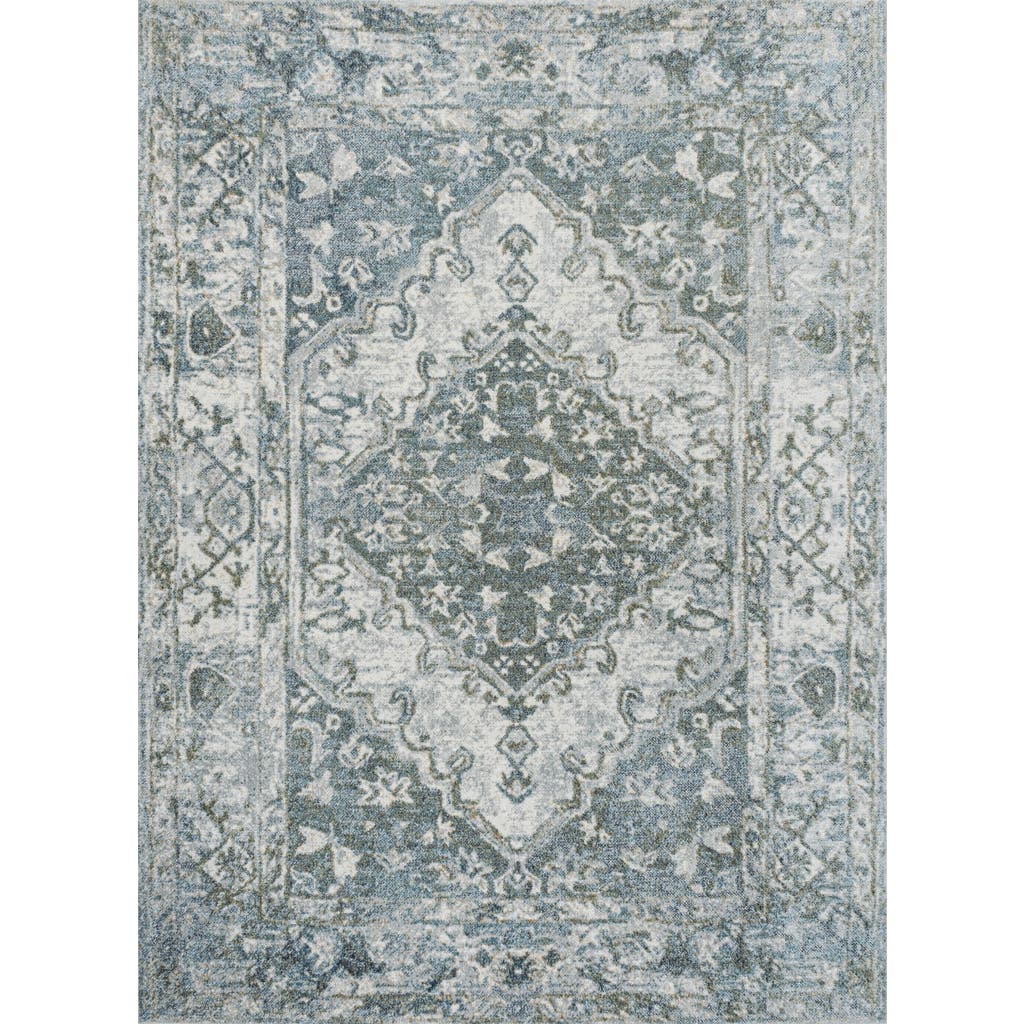 Jonathan Y Pavel Distressed Medallion Low-pile Machine-washable Area Rug In Light Gray/blue