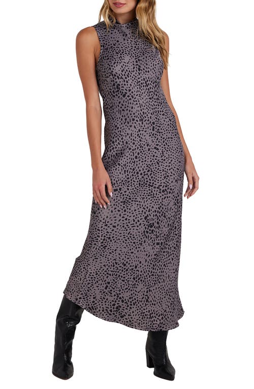 Shop Bella Dahl Print Mock Neck Sleeveless Maxi Dress In Onyx Steel