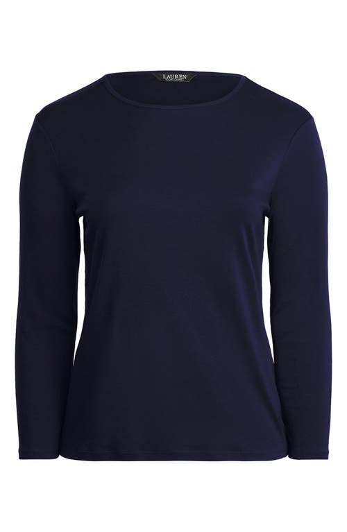 Shop Lauren Ralph Lauren Long Sleeve Stretch Cotton Tee In Lauren Navy