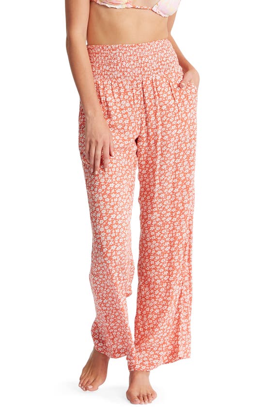 Billabong New Waves 2 Floral Wide Leg Pants In Rose Clay