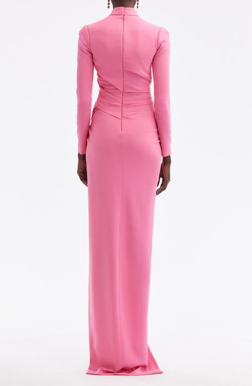 Shop Oscar De La Renta High Slit Long Sleeve Cady Gown In Azalea