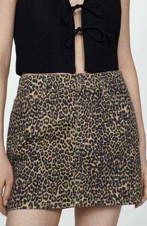 Shop Mango Leopard Print Denim Miniskirt In Brown