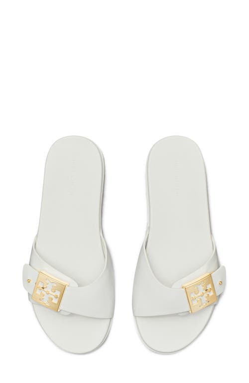 Shop Tory Burch Buckle Slide Sandal In White/gold/white