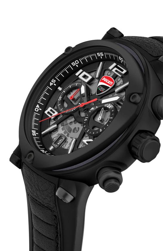 Shop Ducati Corse Partenza Chronograph Leather Strap Watch, 49mm In Black