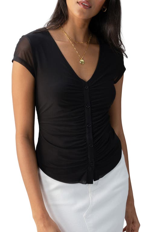 Sanctuary Long Time Lover Ruched Button-Up Top Black at Nordstrom,