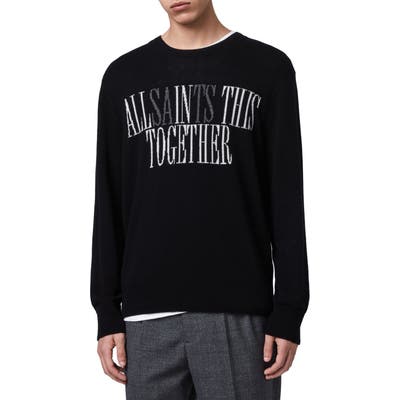 Allsaints Together Intarsia Crewneck Wool Sweater, Black