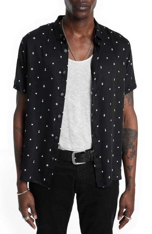 Shop John Varvatos Sean Neat Icon Print Short Sleeve Button-up Shirt In Ebony