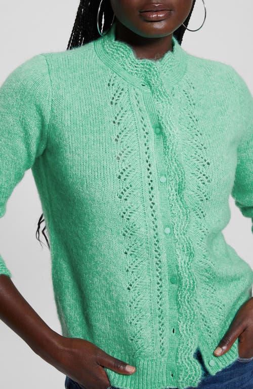 Shop Guess Macie Pointelle Detail Cardigan In Sea Glass Green