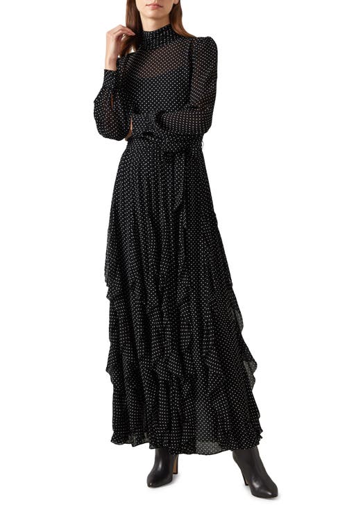 Shop Lk Bennett Lucie Polka Dot Ruffle Long Sleeve Maxi Dress In Black Multi