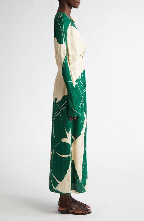 Shop Johanna Ortiz Into The Wild Long Sleeve Dress In Palm Shadows/ecru/green