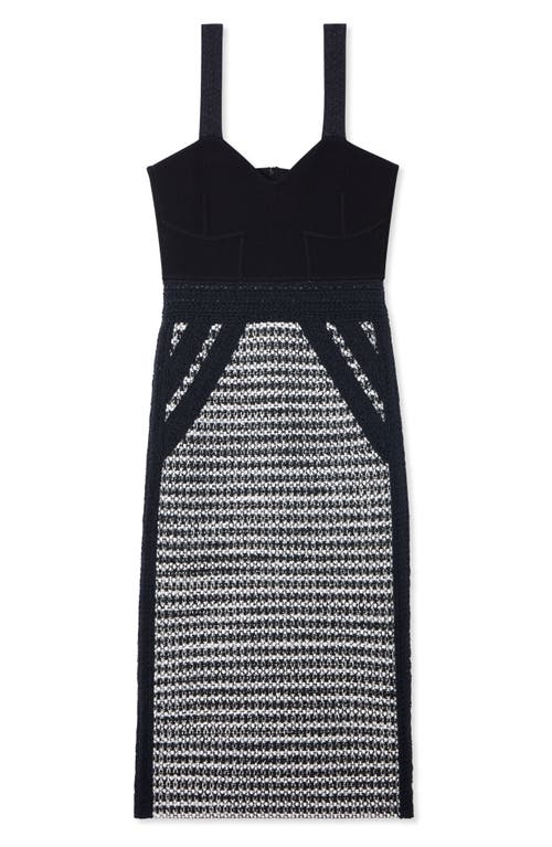 St John Bi-tonal Textured Knit Sleeveless Dress In Black/ivory Multi