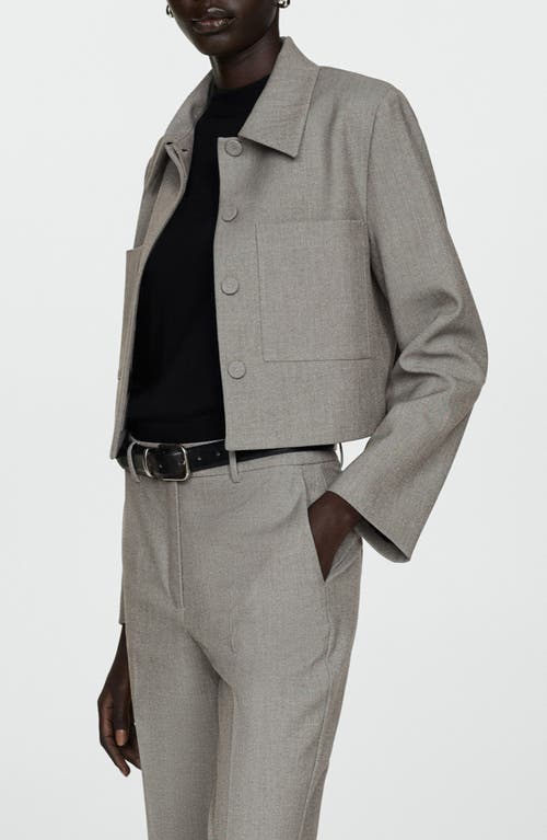 Shop Mango Crop Suiting Jacket In Light Pastel Grey