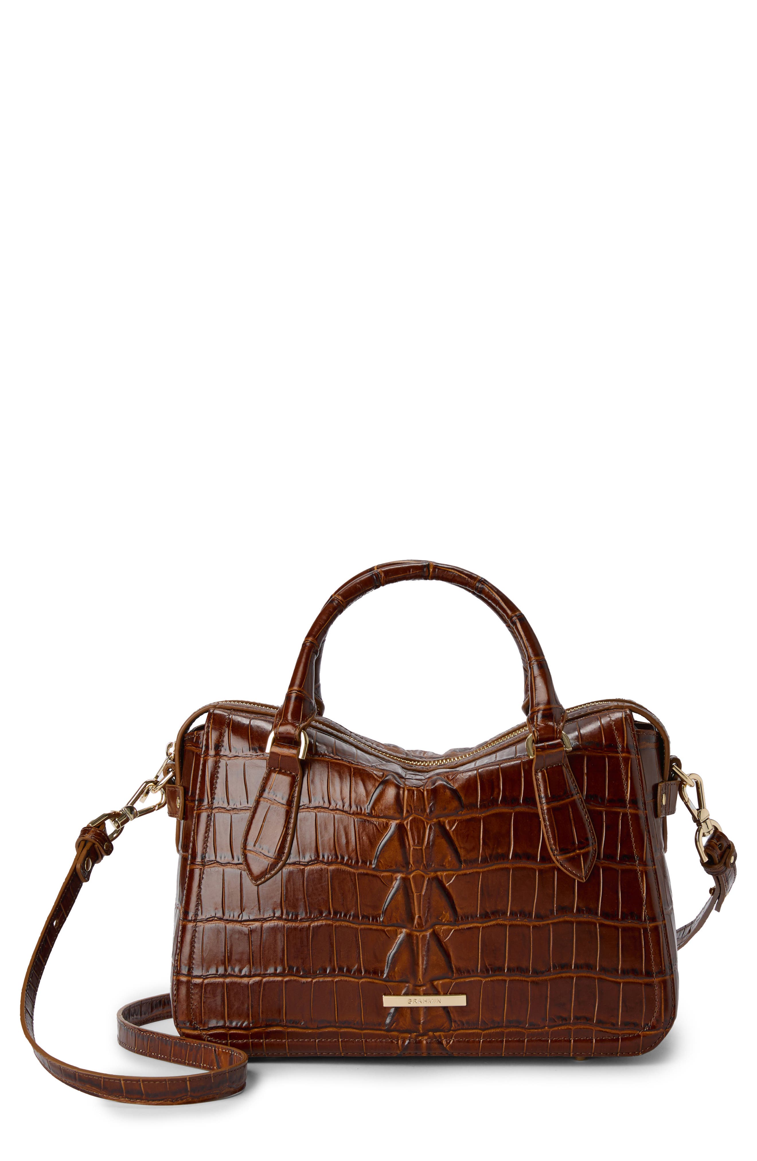 Brahmin Micaela Croc Embossed Leather Satchel in Chestnut 