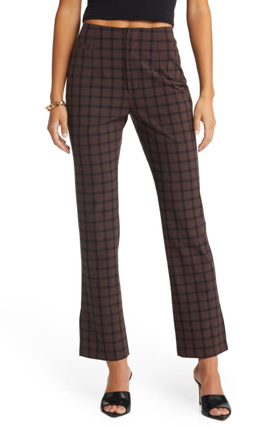Open Edit Plaid Bootcut Suit Pants In Brown Coffee Classic Plaid