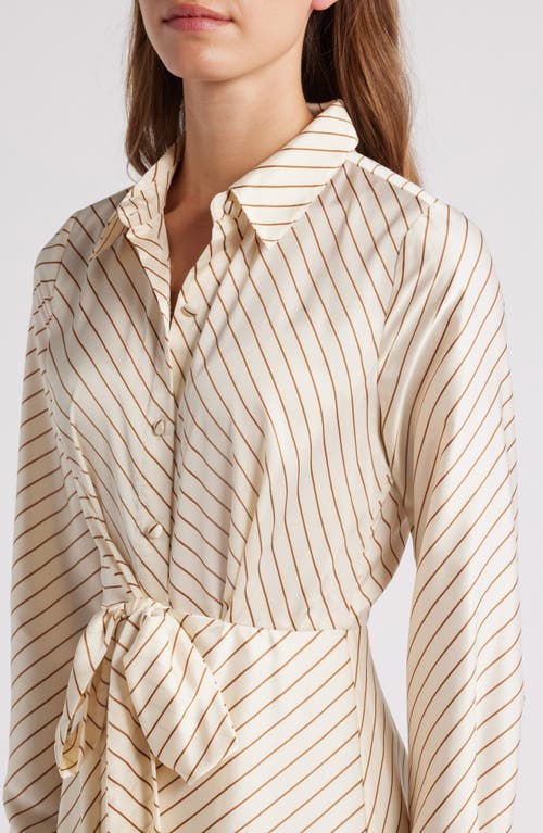 Shop Zoe And Claire Stripe Long Sleeve Satin Shirtdress In Champagne