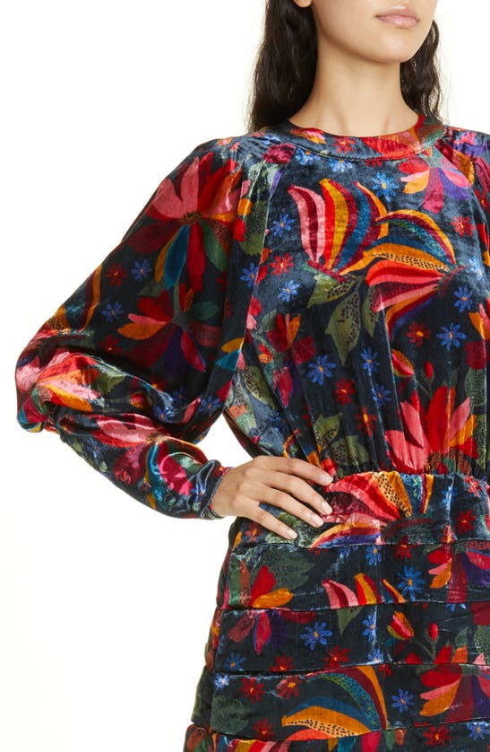 Farm Rio Banana Sky Long Sleeve Velvet Dress In Banana Sky Black