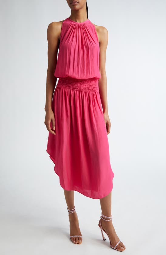 Shop Ramy Brook Audrey Smocked Waist Sleeveless Midi Dress In Pink Punch