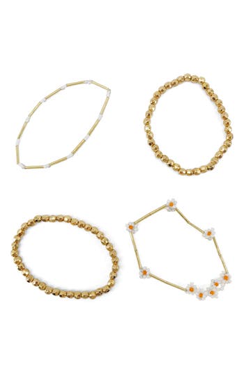Loren Olivia Set Of 4 Beaded Stretch Bracelets In Gold