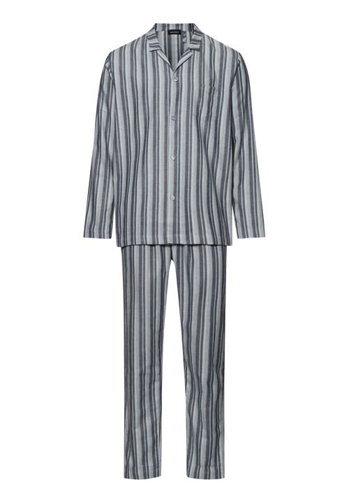 Hanro Men's Cozy Comfort Flannel Long Pajama Set In Moonlight Stripe