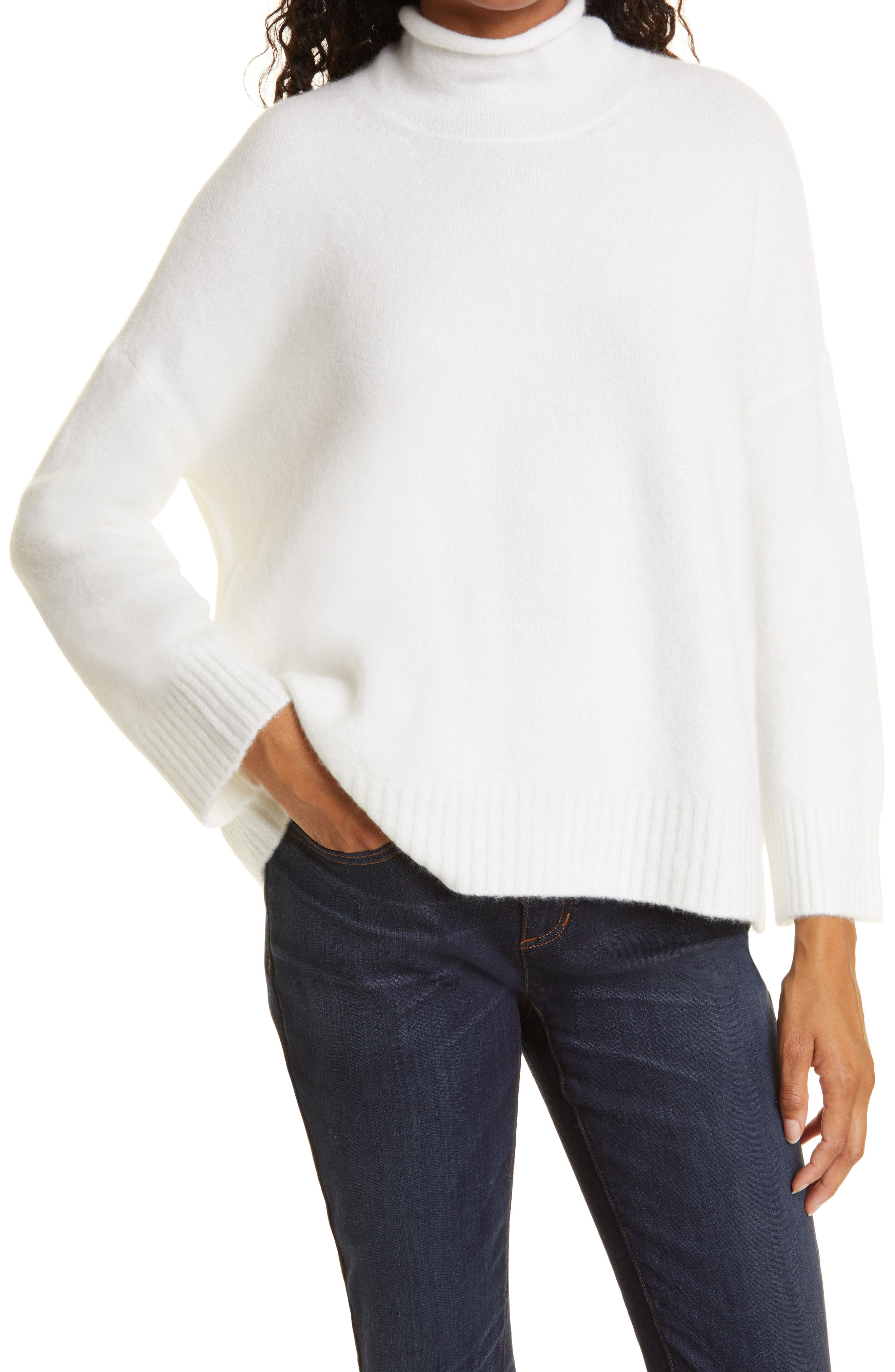 mock neck white sweater