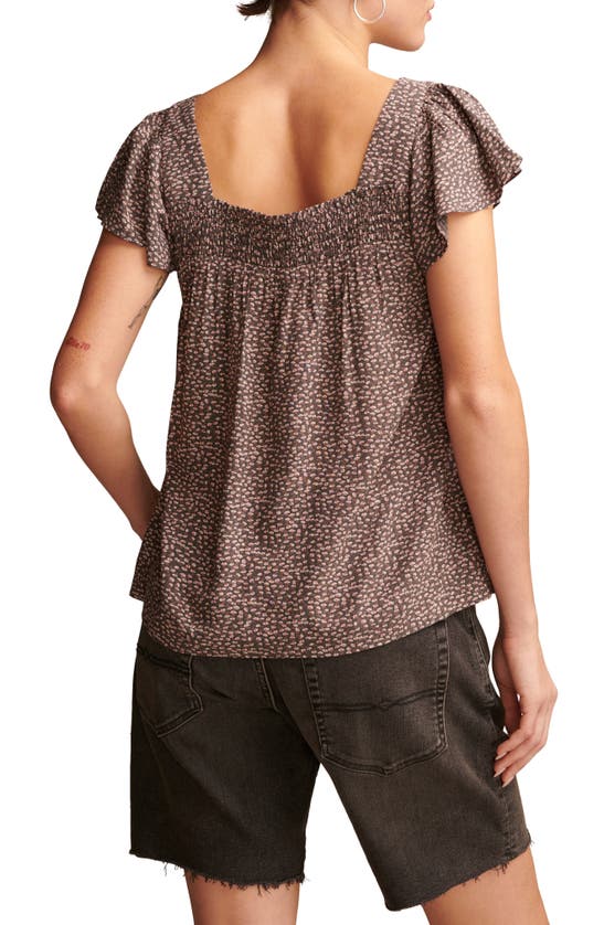 Shop Lucky Brand Smocked Flutter Sleeve Top In Brown Multi