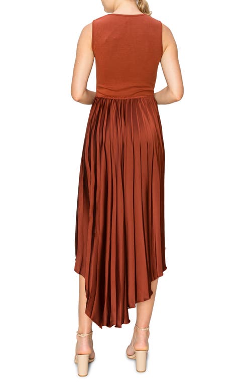 Melloday Mixed Media Sleeveless Asymmetric Dress In Rust