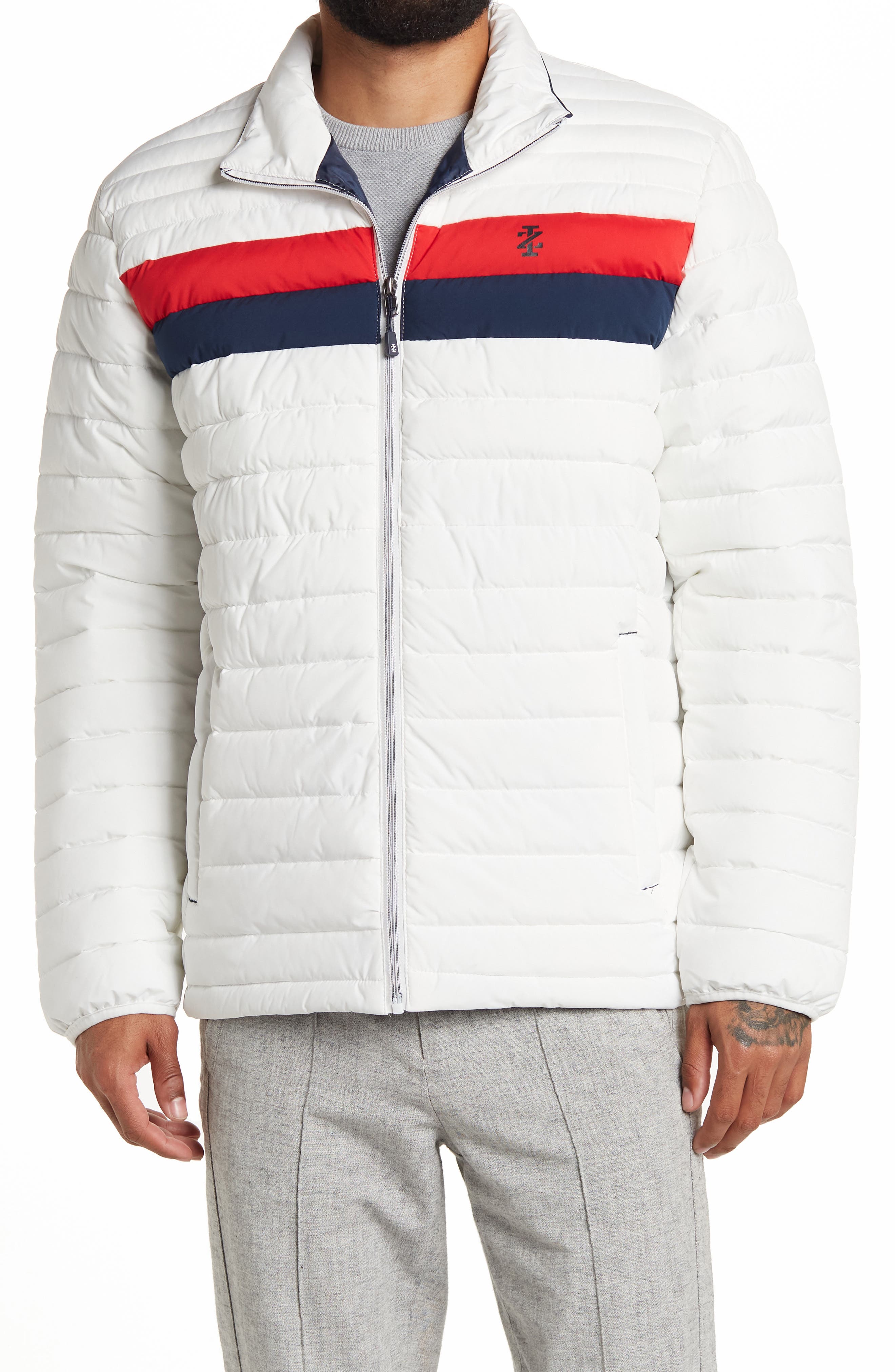 izod men's quilted full zip puffer jacket