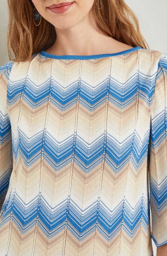 Shop Misook Chevron Pattern Tunic Sweater In Blue/multi