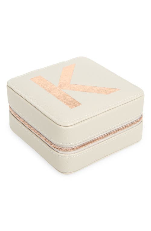 Nordstrom Initial Zip Square Jewelry Box in K- Grey- Rose Gold