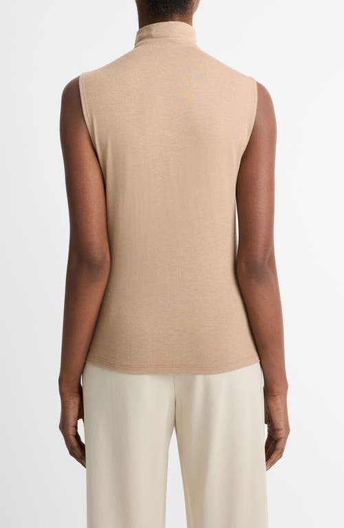 Shop Vince Sleeveless Modal Turtleneck Top In Cashew