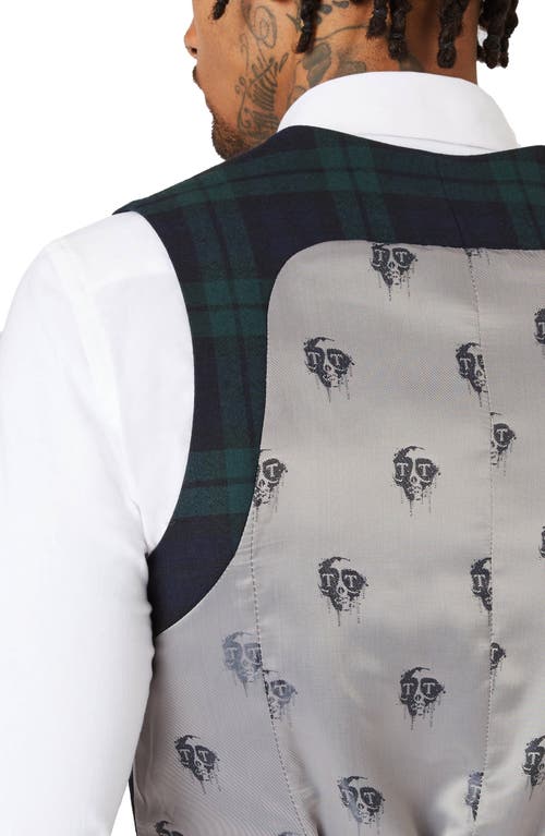 Twisted Tailor Ginger Plaid Stretch Wool Waistcoat In Green