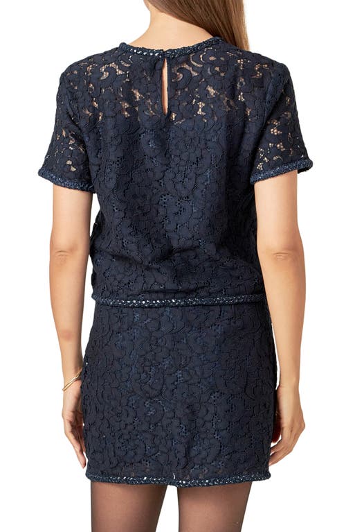 English Factory Lace & Sequin Top In Navy