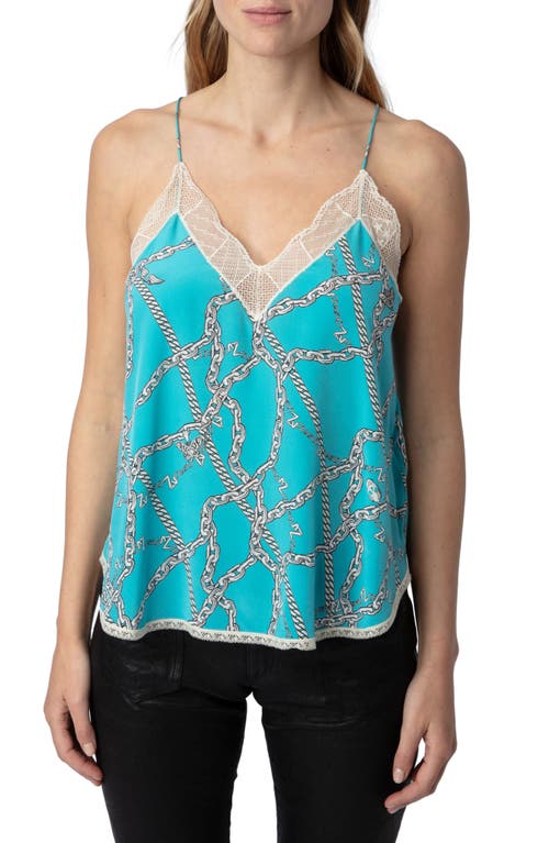 Zadig & Voltaire Christy Chaines Lace Trimmed Silk Camisole Aqua at Nordstrom,
