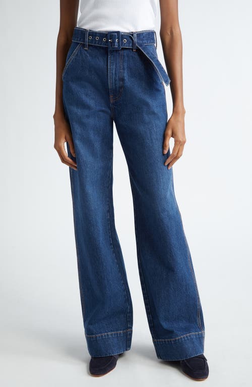 Shop Veronica Beard Taylor Belted High Waist Wide Leg Jeans In Dusted Oxford