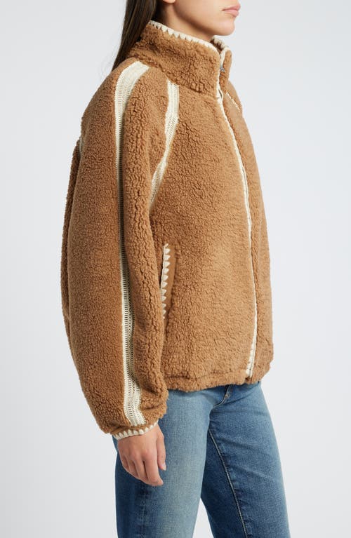 Shop Ugg(r) Nikia Open Stitch Detail Uggfluff Fleece Jacket In Chestnut