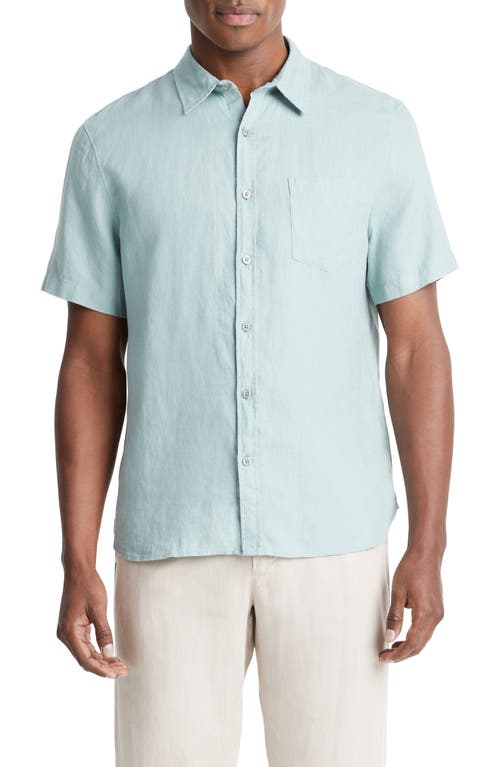 Classic Fit Short Sleeve Linen Shirt in Ceramic Blue