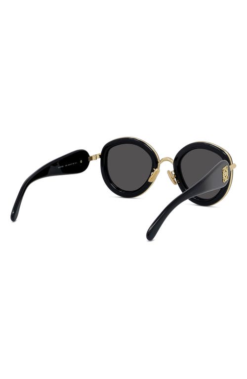 Shop Loewe 49mm Small Round Sunglasses In Shiny Black/smoke