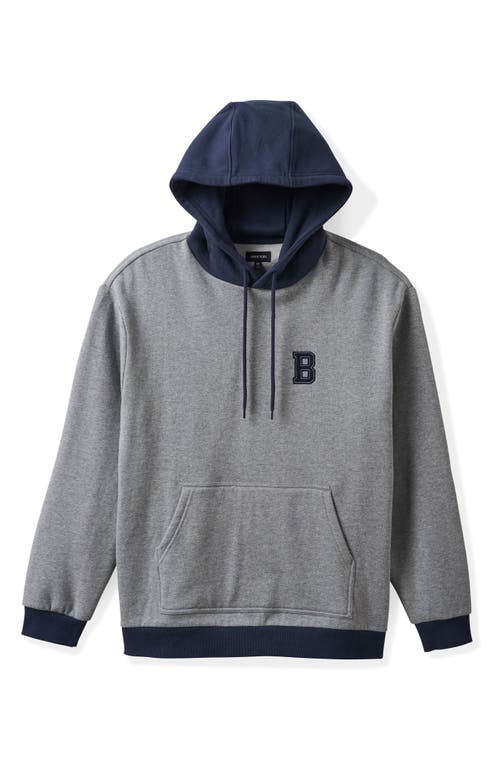 Shop Brixton Retro Heavyweight Hoodie In Heather Grey/washed Navy