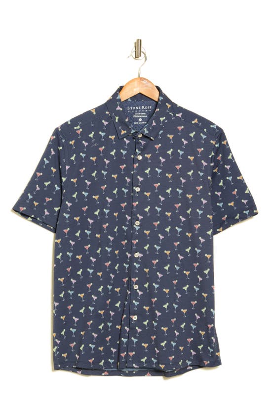 Stone Rose Drytouch® Short Sleeve Button-up Shirt In Navy