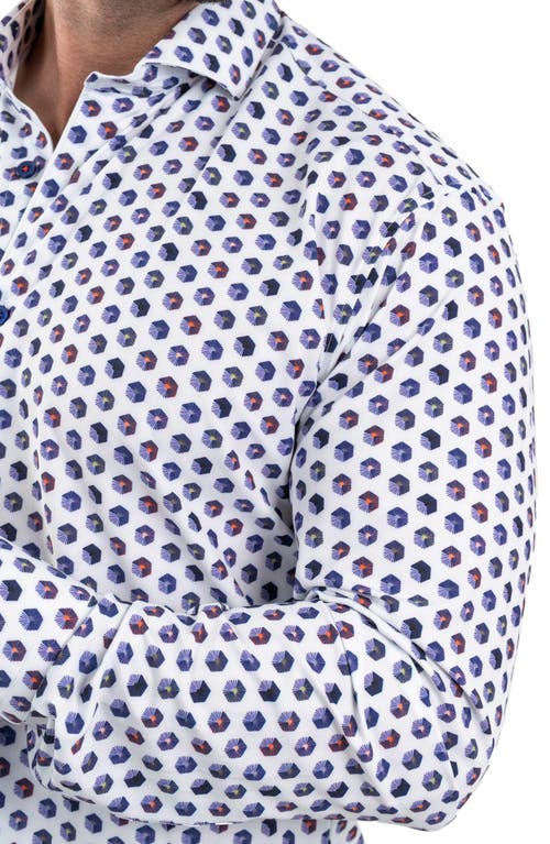 Maceoo Einstein Cuboid Print Stretch Button-up Shirt In White