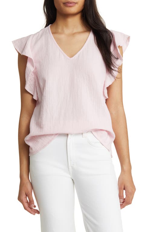 caslon(r) V-Neck Ruffle Sleeve Top in Pink Parfait