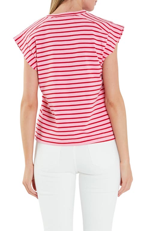 English Factory Stripe Cotton T-shirt In Pink/red