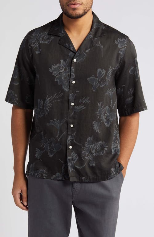 Shop Officine Generale Officine Générale Eren Floral Short Sleeve Cotton Button-up Shirt In Black/grey